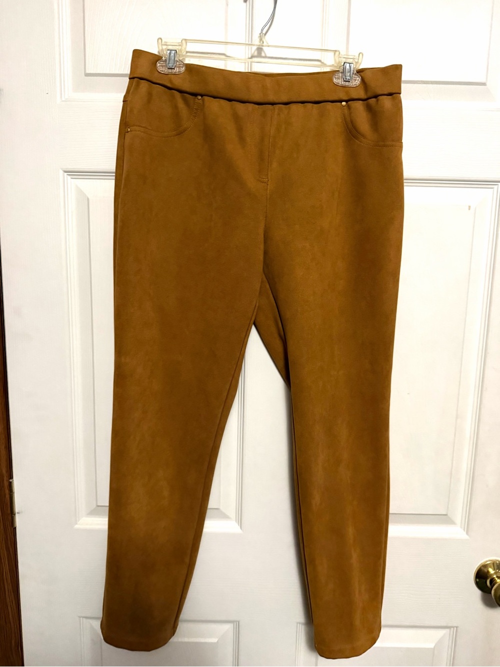 Women's Stretch Ponte Pull-On Pants in Camel faux suede